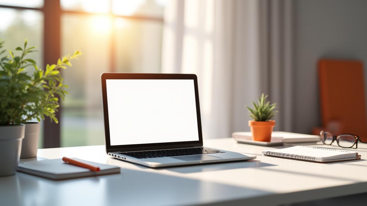 Focused individual working in a calm, streamlined digital office environment